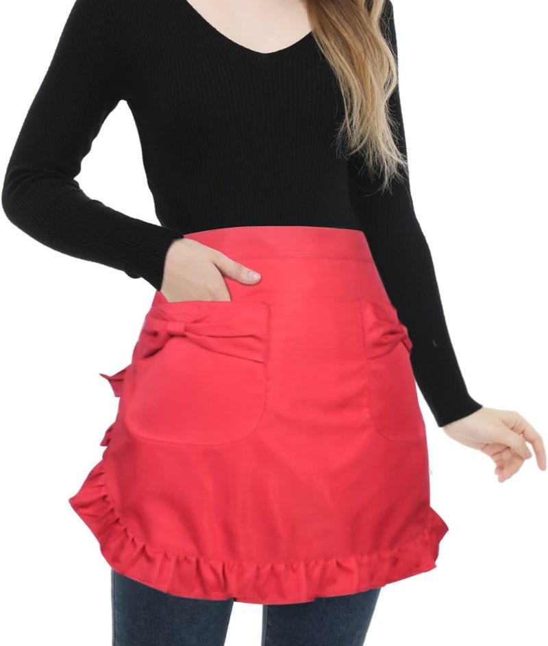 Waist Apron with Pockets, Fashion Kitchen Cooking Restaurant Bistro Half Aprons for Girl Woman